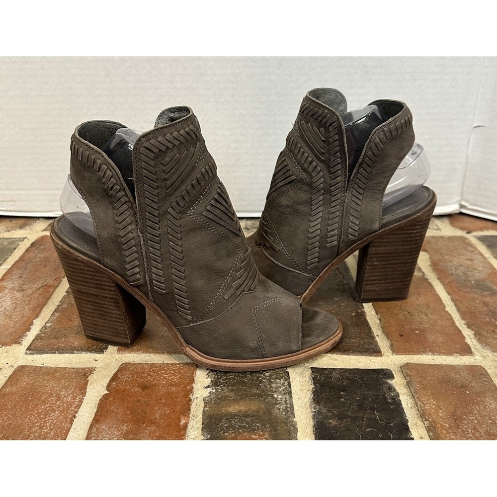 Vince Camuto Gray Leather Open Toe Booties High Heel Zip Up Shoes Women's 8.5
